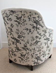 Linen deep buttoned reupholstered chair